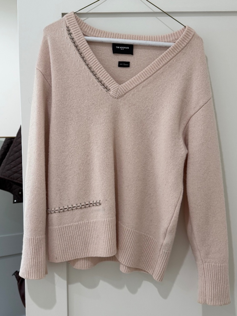 The Kooples 100% Cashmere Chainmail Detail Baby Pink Women's Sweate GUC 2